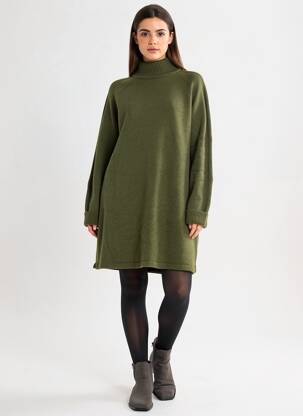 Robe pull coupe droite manches longues vert GRACE & MILA femme