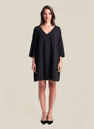 Robe courte coupe fluide manches 3/4 noir GRACE & MILA femme