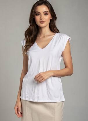 T-shirt col v manches courtes blanc PIECES femme
