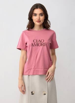 T-shirt sérigraphie floquée manches courtes rose GRACE & MILA femme