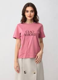 T-shirt sérigraphie floquée manches courtes rose GRACE & MILA femme