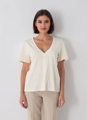 T-shirt sérigraphie floquée manches courtes beige GRACE & MILA femme