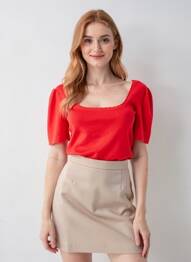 T-shirt coupe cintrée manches courtes rouge PIECES femme
