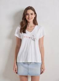 T-shirt sérigraphie floquée manches courtes blanc PIECES femme