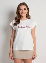 T-shirt sérigraphie floquée manches courtes blanc GRACE & MILA femme
