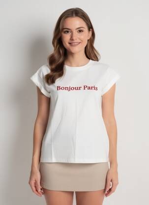 T-shirt sérigraphie floquée manches courtes blanc GRACE & MILA femme