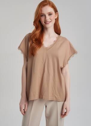T-shirt coupe droite manches courtes marron KILKY femme
