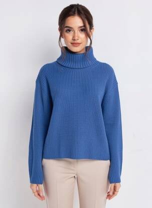 Pull coupe droite manches longues bleu GRACE & MILA femme