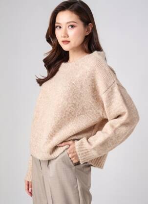 Pull coupe droite manches longues beige KILKY femme