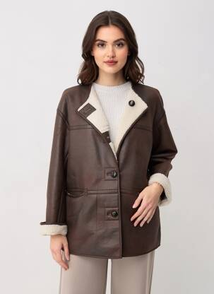 Manteau court coupe droite sans capuche marron PIECES femme