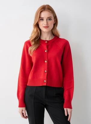 Gilet manches longues col rond rouge GRACE & MILA femme
