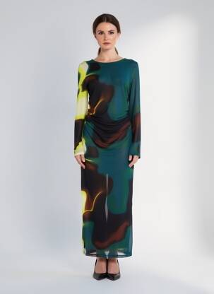 Robe longue manches longues manches longues vert S.OLIVER femme