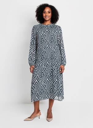 Robe mi-longue coupe fluide manches longues bleu STREET ONE femme