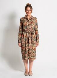 Robe mi-longue imprimé fleurs manches longues orange GEISHA femme