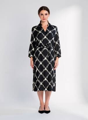 Robe mi-longue imprimé fantaisie manches longues noir STREET ONE femme