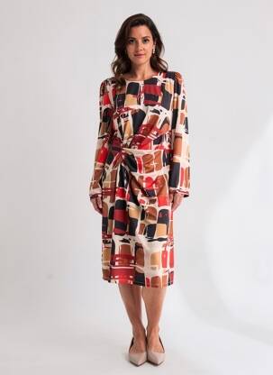 Robe mi-longue manches longues manches longues orange K-DESIGN femme