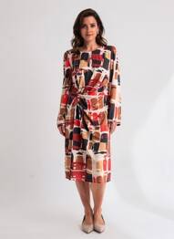 Robe mi-longue manches longues manches longues orange K-DESIGN femme