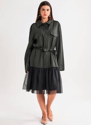 Robe mi-longue manches longues manches longues vert NÜ femme