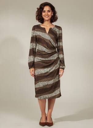 Robe mi-longue manches longues manches longues marron K-DESIGN femme