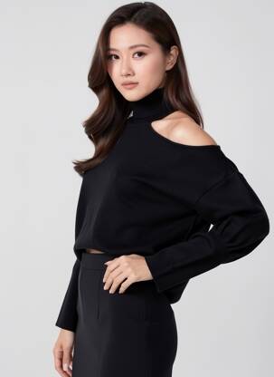 Pull coupe droite manches longues noir GUESS femme
