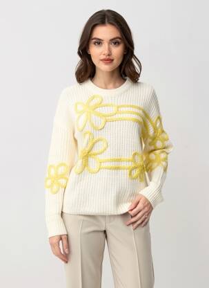 Pull coupe droite manches longues jaune ZOE ZONE OF EMBROIDERED femme