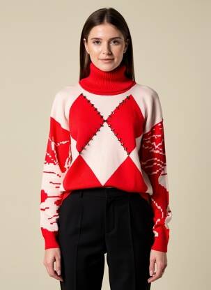 Pull col roulé coupe droite manches longues rouge ZOE ZONE OF EMBROIDERED femme