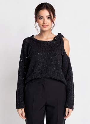 Pull coupe droite manches longues noir ZOE ZONE OF EMBROIDERED femme