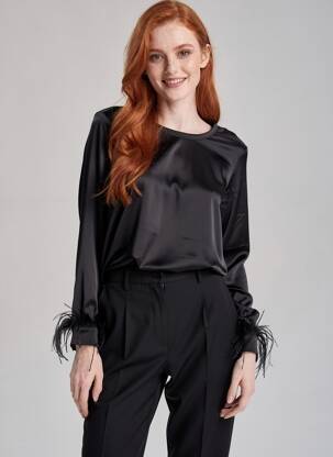 Top col rond manches longues noir ZOE ZONE OF EMBROIDERED femme
