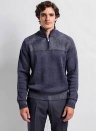 Pull maille tricot manches longues bleu STREET ONE homme