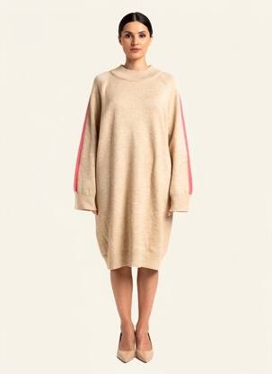 Robe pull coupe droite manches longues beige ELLE EST OU LA MER femme