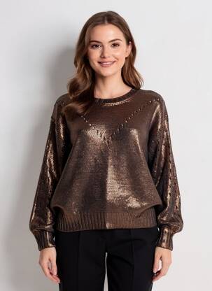 Pull coupe cintrée manches longues marron PIECES femme