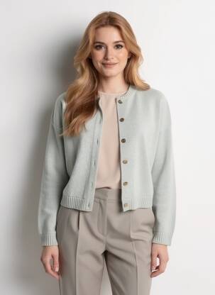 Gilet manches longues col rond gris ELLE EST OU LA MER femme