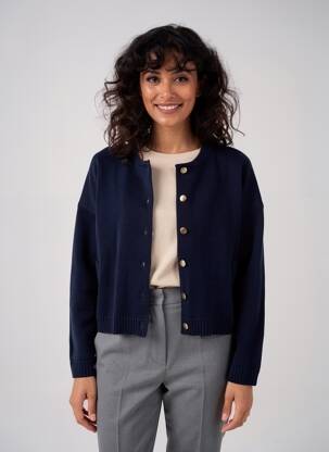 Gilet manches longues col rond bleu ELLE EST OU LA MER femme