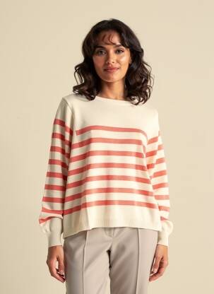 Pull coupe droite manches longues beige ELLE EST OU LA MER femme