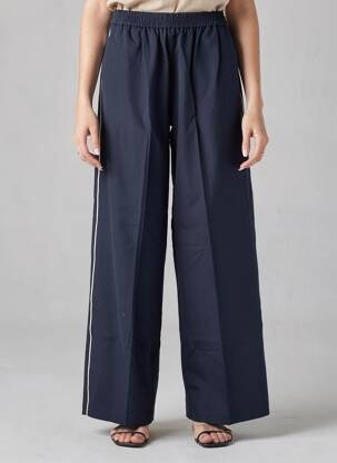 Pantalon large tissage popeline taille normale bleu GRACE & MILA femme