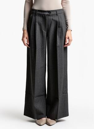 Pantalon large taille à pinces taille haute gris GRACE & MILA femme