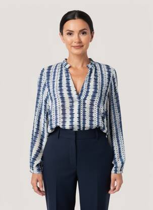 Chemisier imprimé fantaisie manches longues bleu KYRA femme