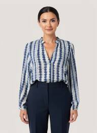 Chemisier imprimé fantaisie manches longues bleu KYRA femme