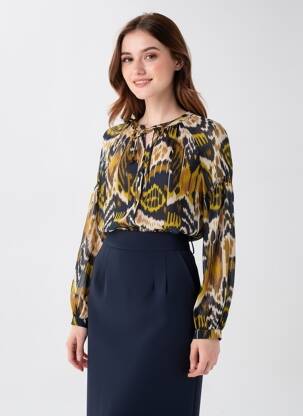 Blouse imprimé fantaisie manches longues noir KYRA femme