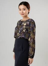 Blouse imprimé fantaisie manches longues noir LA FEE MARABOUTEE femme