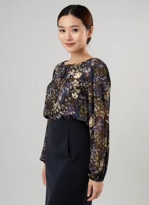 Blouse imprimé fantaisie manches longues noir LA FEE MARABOUTEE femme