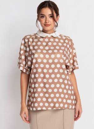 Top imprimé fantaisie manches courtes marron ARTIGLI femme