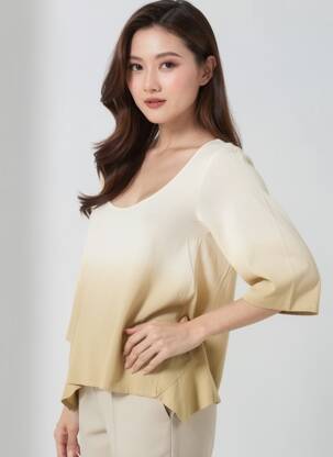 Top imprimé fantaisie manches 3/4 beige UNO PIU UNO femme