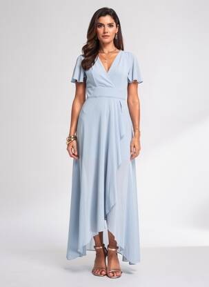 Robe longue manches courtes manches courtes bleu EVA & LOLA femme