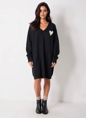 Robe pull coupe droite manches longues noir DEELUXE femme