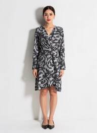 Robe mi-longue imprimé fantaisie manches longues gris JDY femme