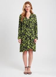Robe mi-longue imprimé fantaisie manches longues vert JDY femme