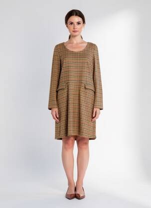 Robe mi-longue imprimé fantaisie manches longues marron PRINCESSE NOMADE femme