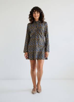 Robe courte manches longues manches longues bleu LINGAM femme