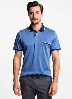 Polo stretch manches courtes bleu CAP 10 TEN homme